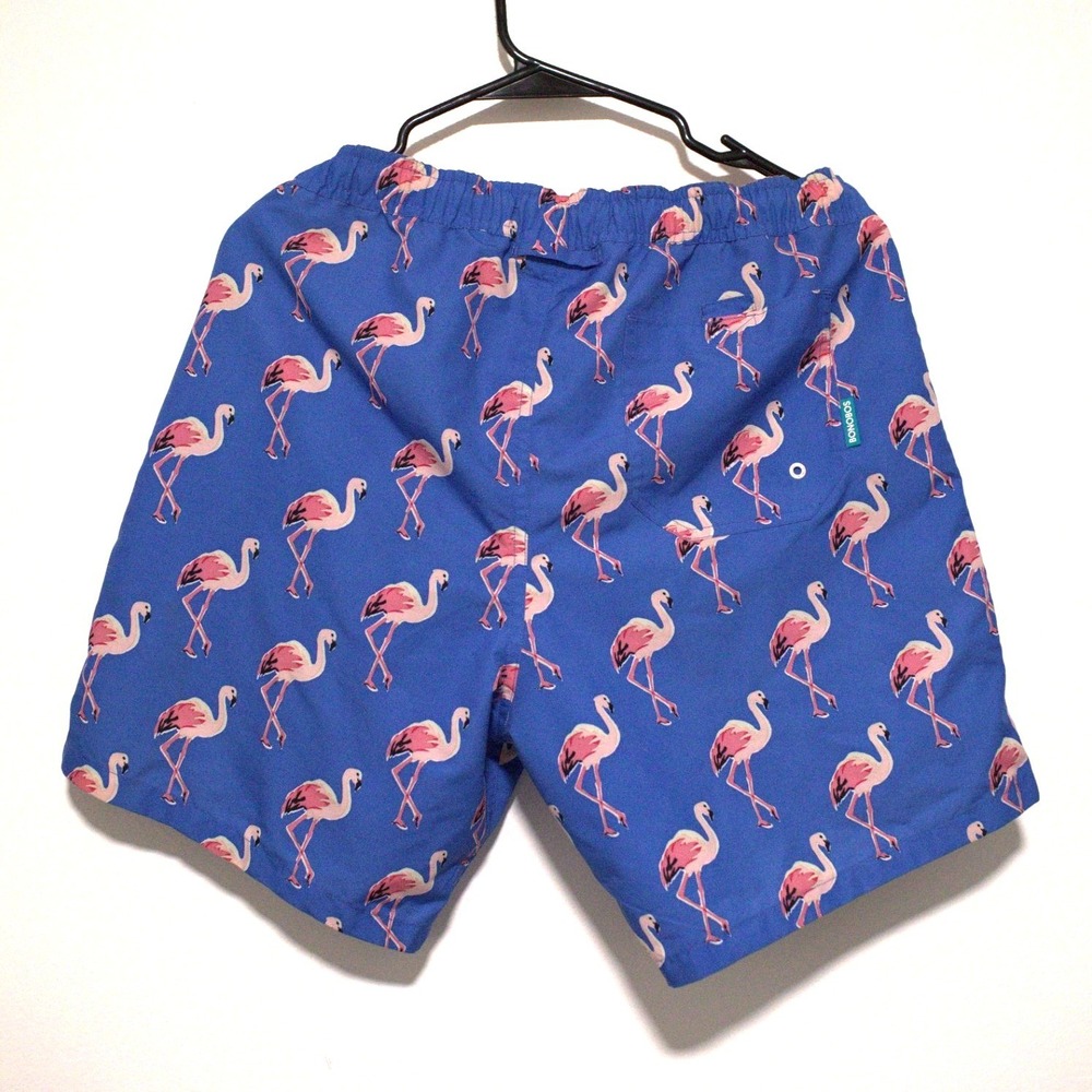 Bonobos Mens Blue Flamingo Print Swim Trunks Mesh Lined Drawstring Shorts - Picture 4 of 4